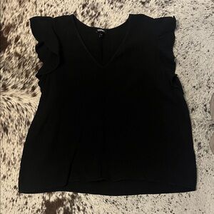 Express Black V-Neck Ruffle Blouse